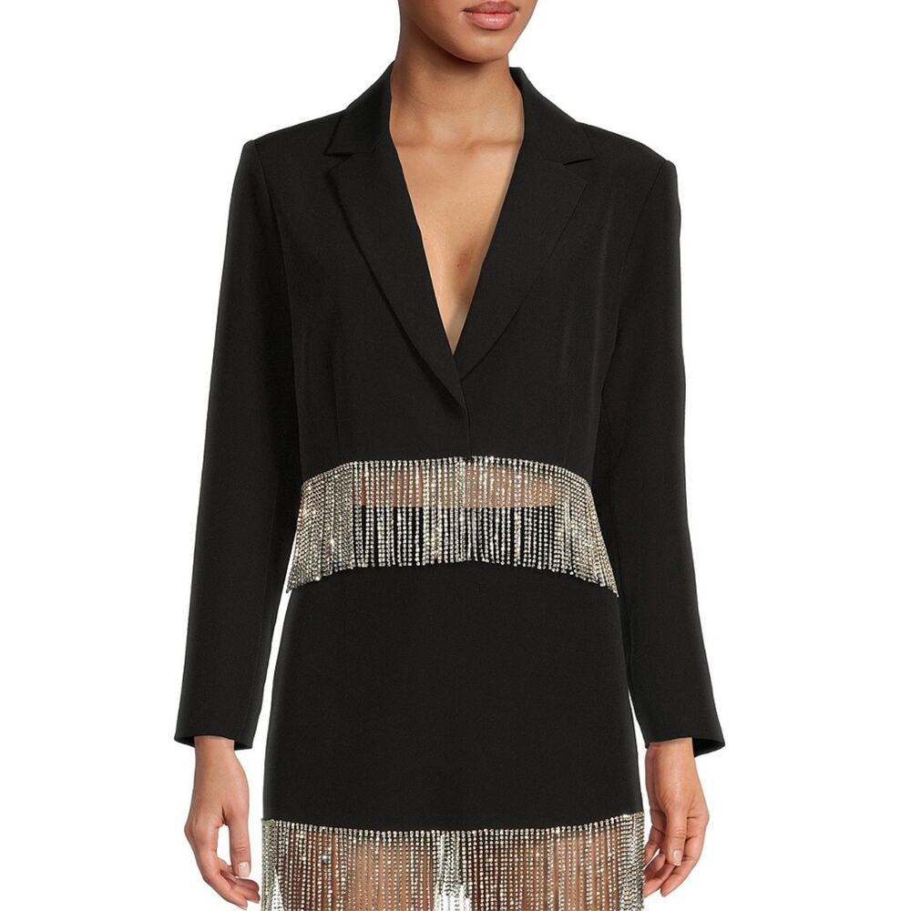 Gianni Bini Cropped Jacket Size Small Black Rhinestone Fringe Country Rodeo Glam
